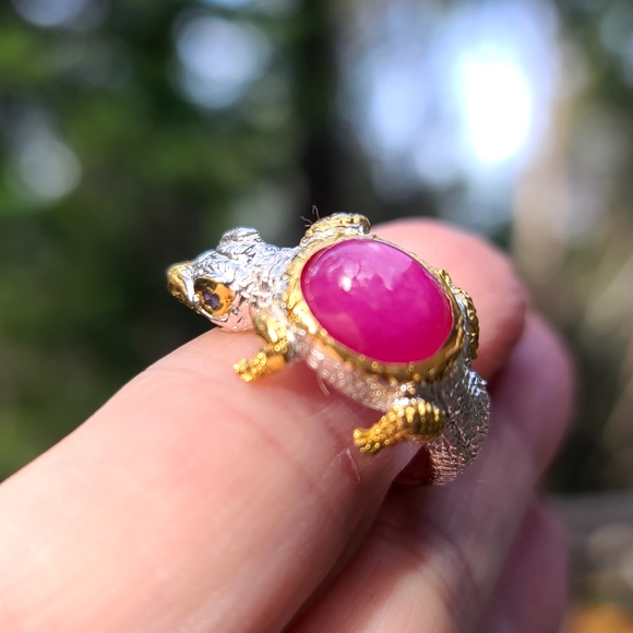 Star ๐ sapphire crocodile ๐ sterling & gold ring sz8 adjustable - Picture 7 of 7